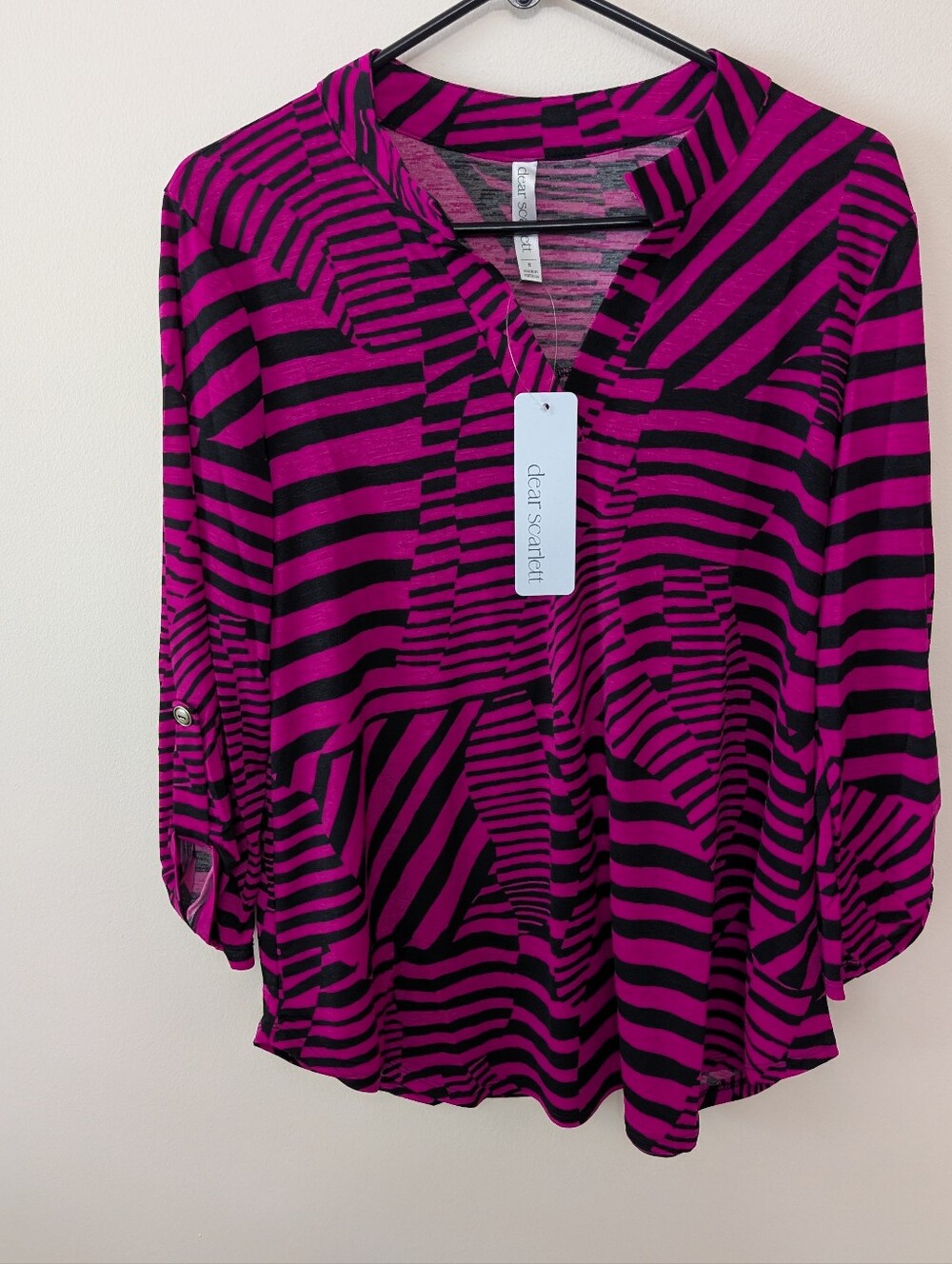 Dear Scarlett Women's Black & Magenta 3/4 Sleeve Lizzy Blouse Sz S,M,L, XL New
